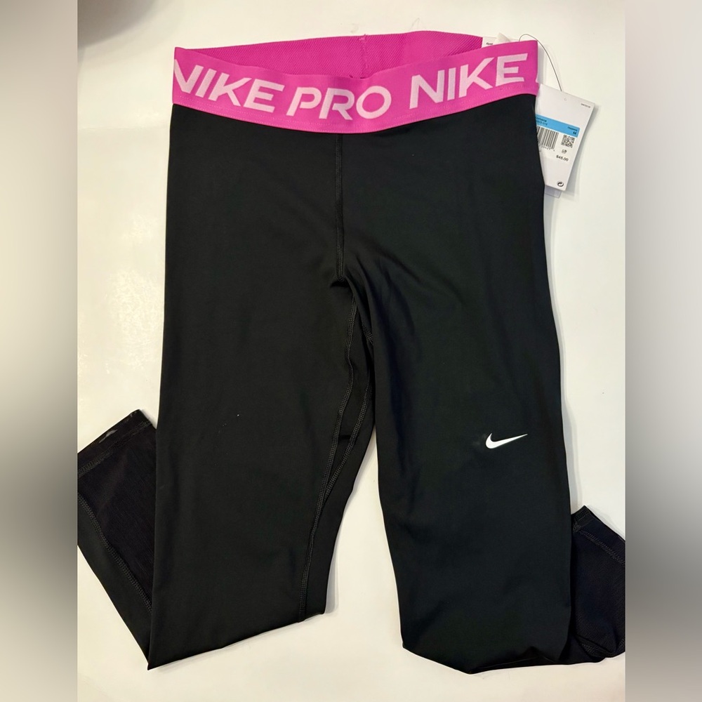 Nike Black Leggings with Pink Logo Waistband